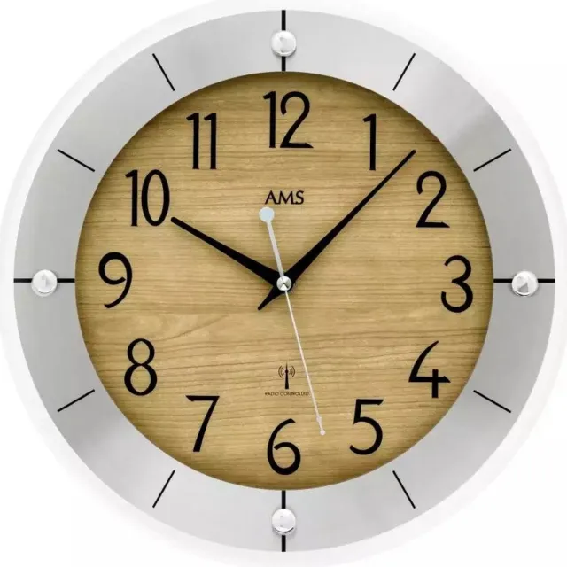 AMS 5592 - Wandklok - Radiogestuurd - 31cm - met duidelijke cijfers hout