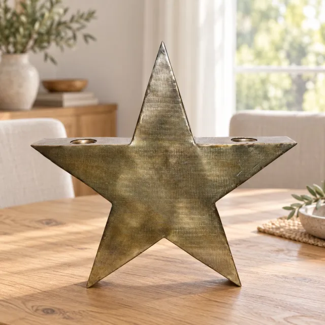 Hoppa! Kandelaar - Stervormige voor twee kaarsen - Goud - 8 x 43 x 43 cm (B x D x H)