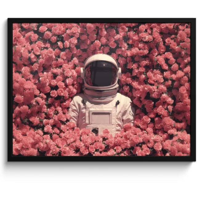 FrameYourWall Poster in lijst - Fotolijst 80x60 cm - Posters - Bloemen - Roze - Astronaut - Posterlijst zwart - Decoratie - Wanddecoratie woonkamer - Muurdecoratie slaapkamer