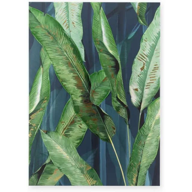 Art for the Home Canvas Handgeschilderde details Lush Leaves - Planten - 70x50cm - Groen