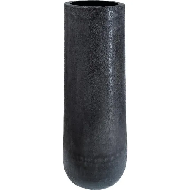 PTMD COLLECTION PTMD - Hoge zwarte vaas - geborsteld aluminium - Brush black aluminium sheet high round pot