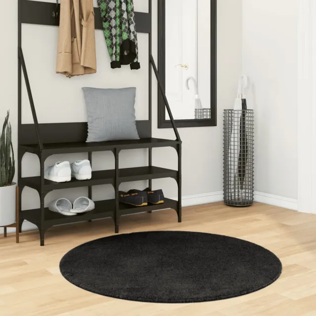 vidaXL Vloerkleed HUARTE laagpolig zacht wasbaar Ø 100 cm zwart, foto 2
