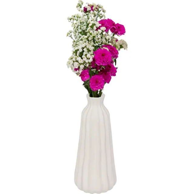 Atmosphera Bloemenvaas Antique Roman - creme wit - keramiek - D13 x H30 cm - stelen en boeketten