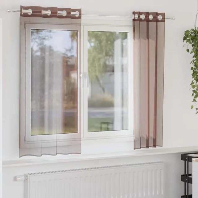 vidaXL Gordijnen voile met doorvoertules 2 st 140x175 cm bruin