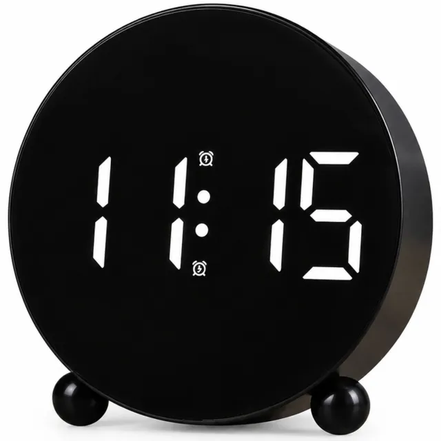 SWGOTA Zwarte ronde digitale LED-wekker met twee ronde voetjes, tafelmodel, 11,5 x 11,2 x 4,1 cm