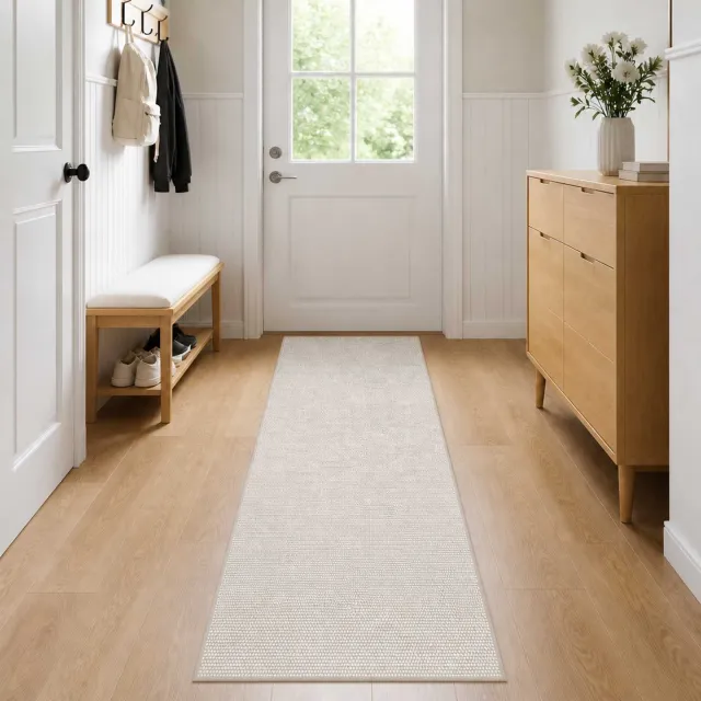 vidaXL Vloerkleed Crèmekleurig 100 x 300 cm 100% Polyester 3 mm, foto 2