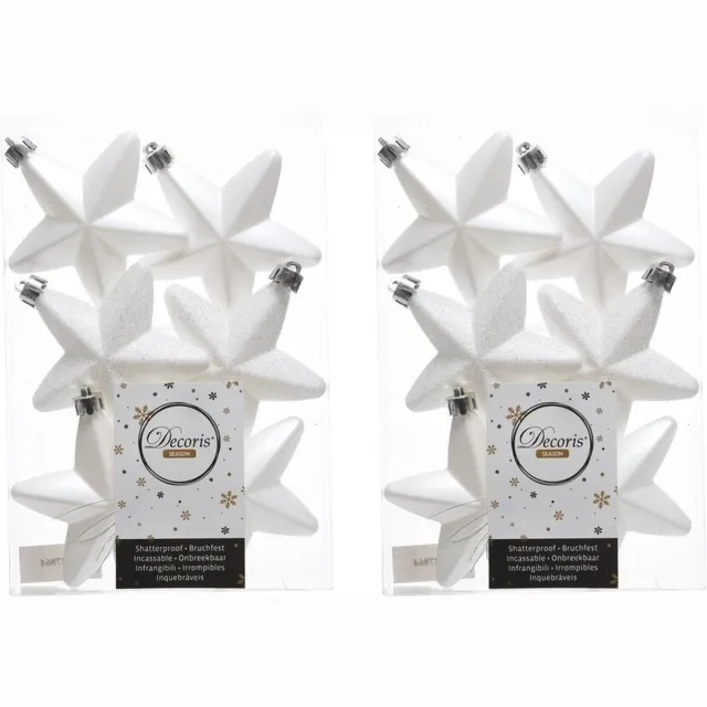 Decoris kersthanger sterren - 12x st - wit - 7 cm - kunststof - kerstornamenten - kerstversiering