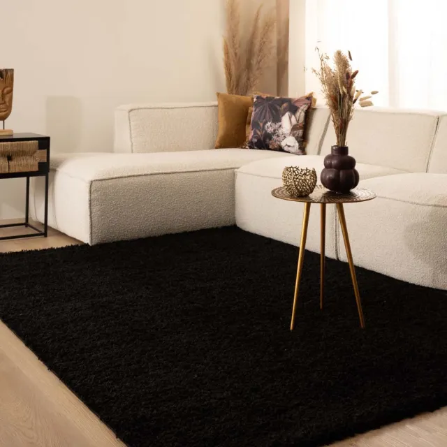 Tapeso Hoogpolig vloerkleed - Shaggy Trend zwart 200x300