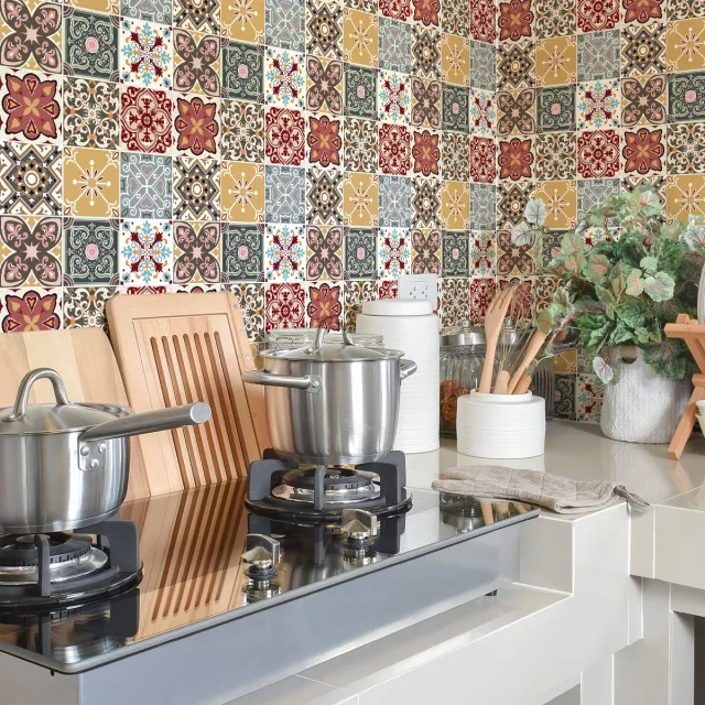 Ambiance Sticker Muurstickers - Zelfklevende tegelmuurstickers voor keuken en badkamer - 9 ANIRIO cementtegelstickers - 9 stickers 20x20cm Multi color