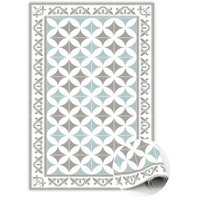 TULUP Vinyl Tapijt - Portugese tegels Vloerkleed Vinyl - 60 x 90 cm - Wit PVC Tapijt - Tapijt Vinyl - Vinyl Vloerkleed - Haltapijt - Kantoortapijt Wit Portugese Tegels
