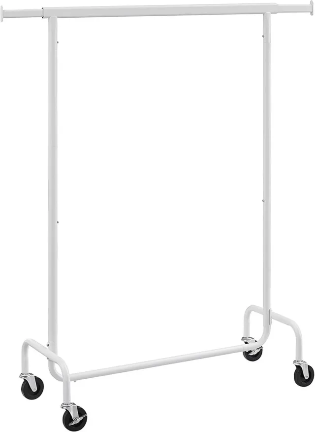 Songmics Kledingrek op Wielen – Uitschuifbaar 110-150 cm – 130 kg - Verchroomd Zilver - HSR011W01V2 Zilvergrijs
