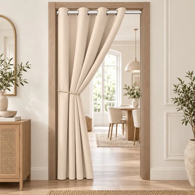 LAPAMAX Verduisterende Gordijnen - Gordijn Kant-en-Klaar met Ringen - Zacht Deurgordijn Lichtwerend - Privacy Scheidingsgordijn voor Woonkamer, Slaapkamer en Doorgang - Beige - 132 x 203 cm (B x H) - 2 Stuks Beige-2 stuks