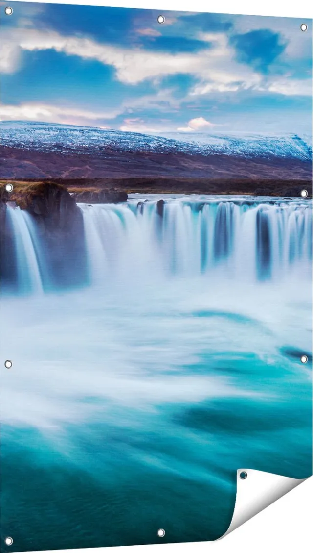 Gards Tuinposter Watervallen in het Blauw Groene Water - 80x120 cm - Tuindoek - Tuindecoratie - Wanddecoratie buiten - Tuinschilderij Multikleur