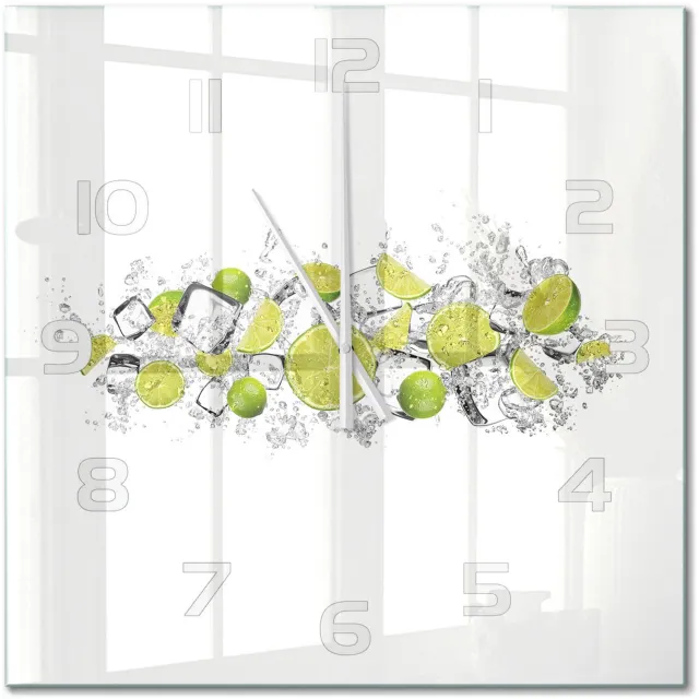 TULUP Wandklok - Limoenijsblokjes Klok Glas Met Opdruk - 60x60 cm - Groente Moderne Wandklok Glas - Witte handen - Vierkante Klok - Decoratieve Glazen Klok - Glazen Wandklok Design