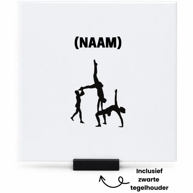 Hacebo acrobatiek met je eigen naam tegeltje met tegelhouder - mensen die acrobatiek beoefenen - tegeltjes met tekst - acrobaat - mensen die houden van acrobatiek - verjaardag - cadeau - kado - geschenk - gift - spreuktegels - 15x15 CM Wit