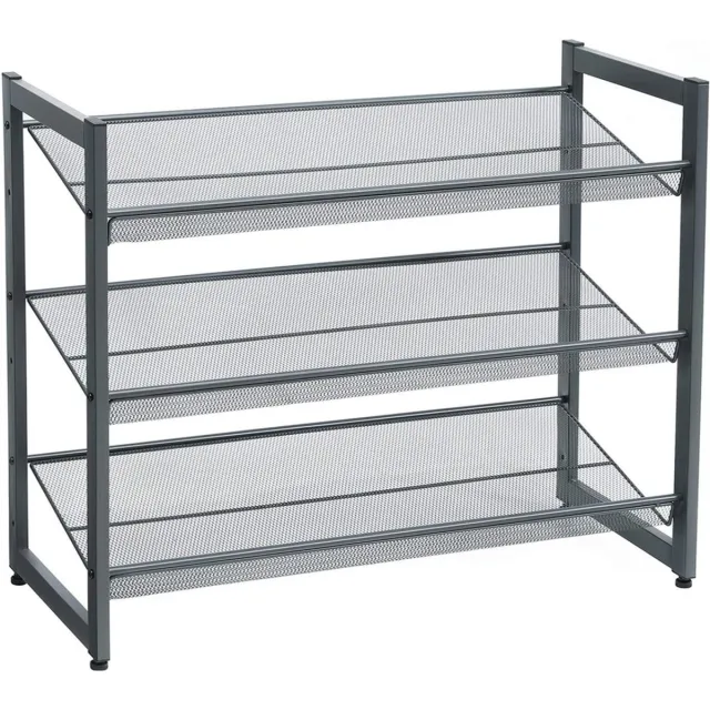 Songmics Metalen Schoenenrek, 3 Niveaus, Verstelbare Legplank, Donkergrijs