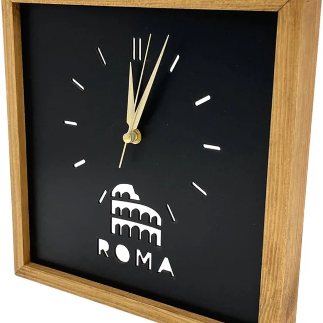 Bubidekor Moderne Wandklok Rome 30x30 - Wanddecoratie - Kunstwerk - Kunst aan de muur - Houten kunst - Klok - Klokken zwart; rome