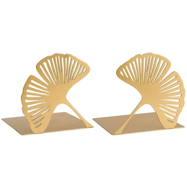 Famanu Boekensteunen set van 2 stuks in Ginkgo ontwerp, ideaal voor het ondersteunen van boeken op een plank of bureau Goud