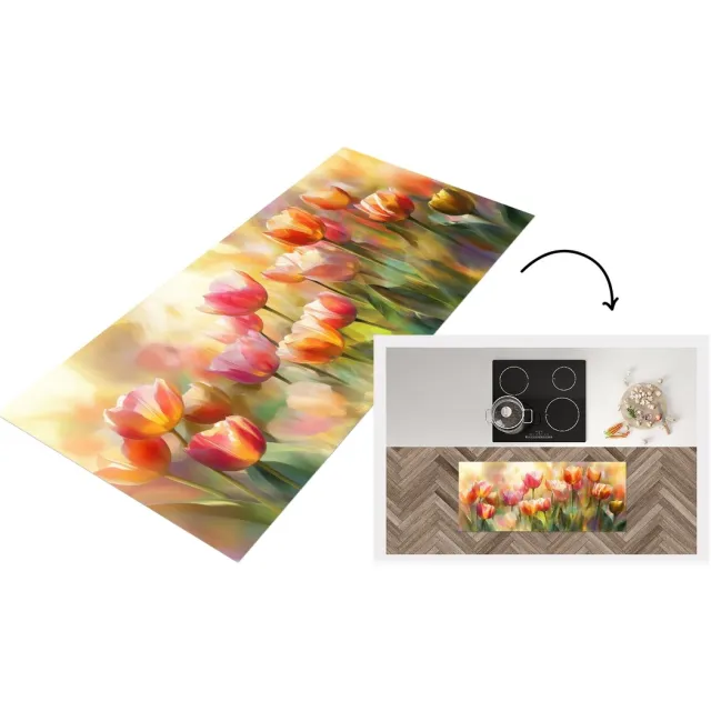 KitchenYeah Keukenloper - Keukenmat vinyl Tulpen - Sprookjesachtig - Kleurrijk - Keukenmatten loper - Keuken vloerkleed tapijt Tulpen - Kleurrijk