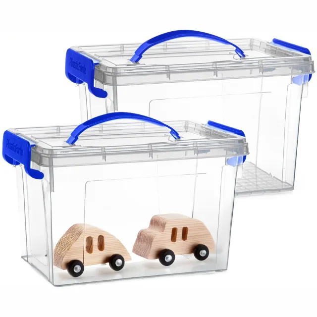 PLASTICFORTE Opslagbox - 2x - met deksel - transparant blauw - 6 liter - 25 x 19 x 17 cm - kunststof - opbergdoos - opbergen