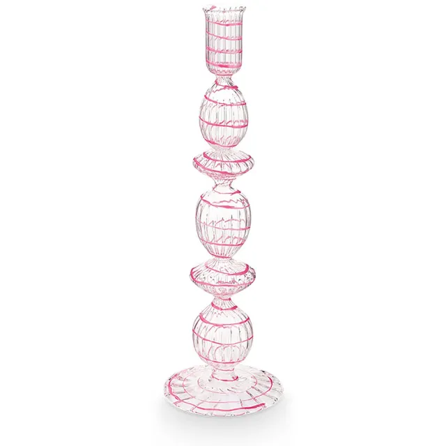 Pip Studio Kandelaar - Woonaccessoires - Roze kaarsenhouder - Glas Swirl - 28cm