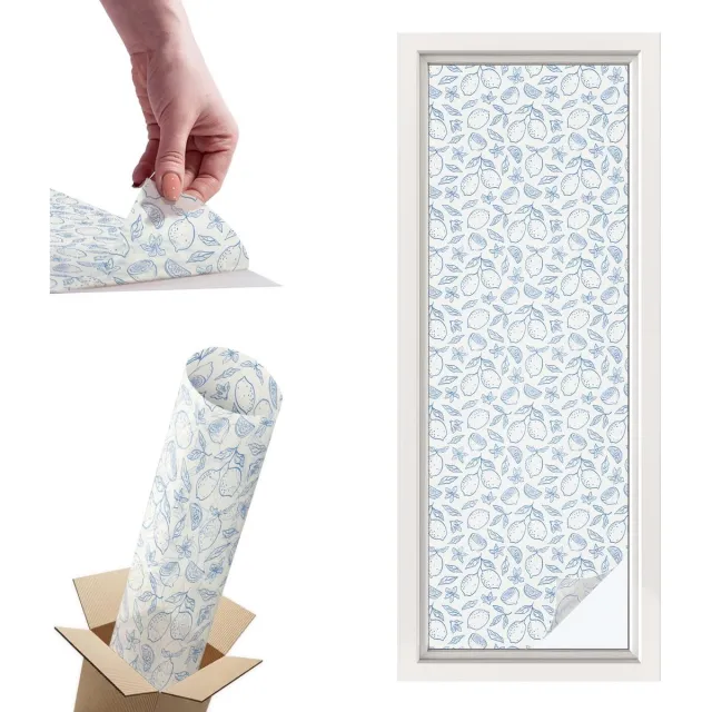 TULUP Raamfolie Anti inkijk - Citroenpatroon Privacy Folie Raam - 50x146 cm - Wit Anti inkijk Folie - Raamfolie Tegen inkijk Glas in Lood - Voor de keuken, het kantoor en de hal. - Raamfolie Zonwering Wit - Citroenpatroon