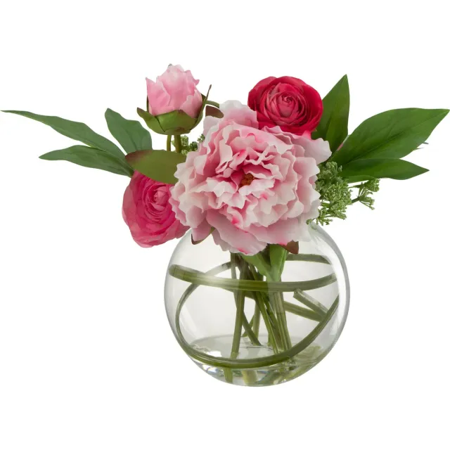 J-Line bloem Ranonkel Pioen In Vaas - kunststof/glas - roze