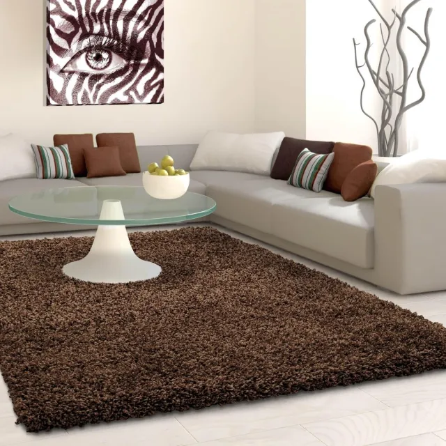 flycarpets Hoogpolig vloerkleed, effen kleur - bruin, woonkamerkleed, jute achterkant, afmeting: 120 cm rond