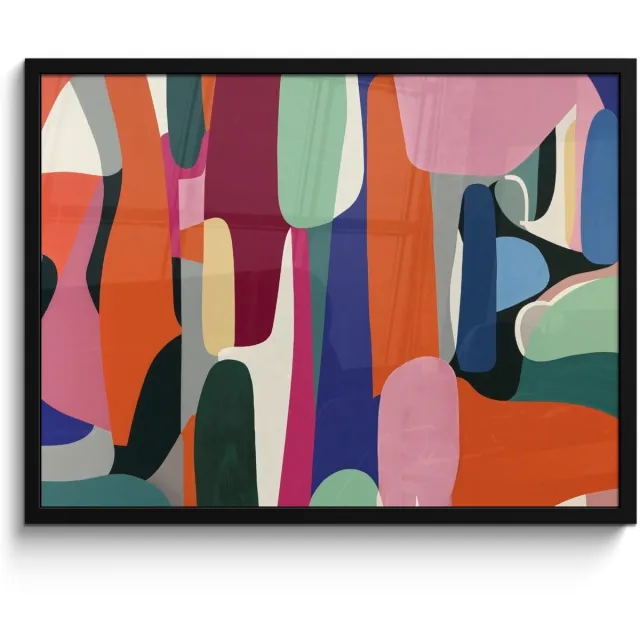FrameYourWall Poster in lijst - Fotolijst 70x50 cm - Posters - Vormen - Ritmisch - Kleuren - Abstract - Posterlijst zwart - Decoratie - Wanddecoratie woonkamer - Muurdecoratie slaapkamer Vormen - Kleurrijk