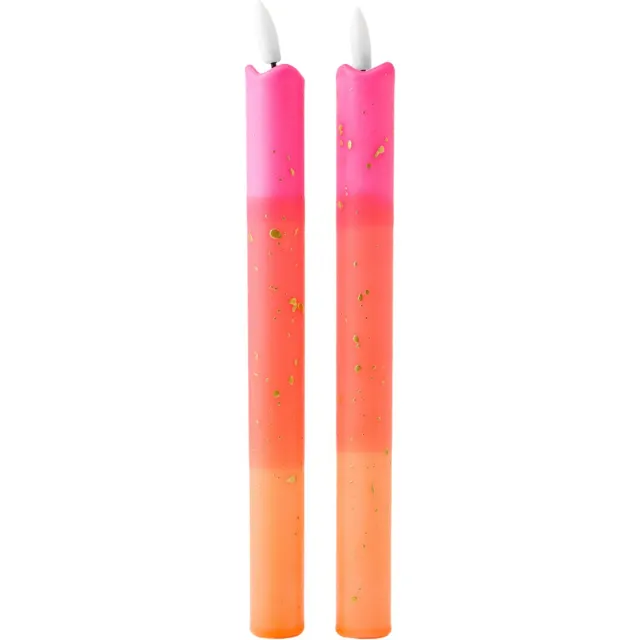 Aifcandles LED Dinerkaarsen Roze Oranje met Gouden Spetters - Set van 2 - Incl. Batterij - Timerfunctie - Werkt met Afstandsbediening - Aifcandles Recht Oranje Goud