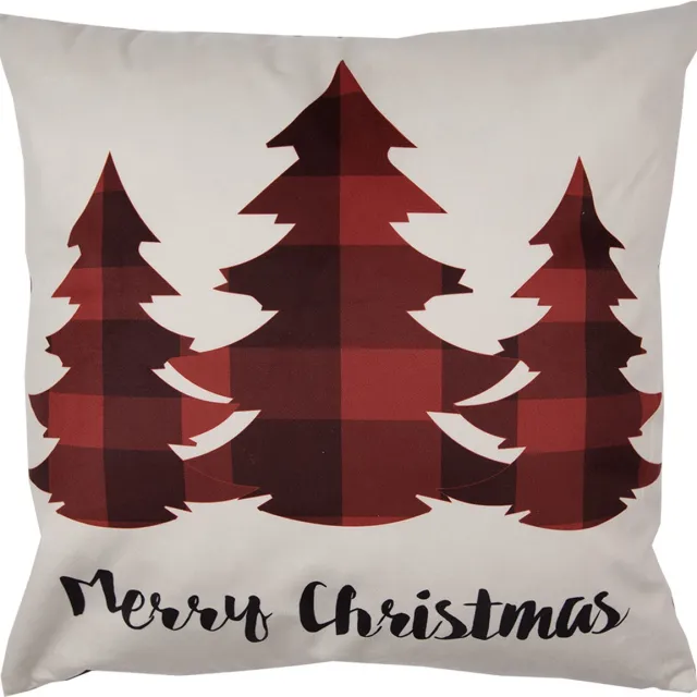 Clayre & Eef Kussenhoes 45x45 cm Rood Beige Polyester Kerstbomen