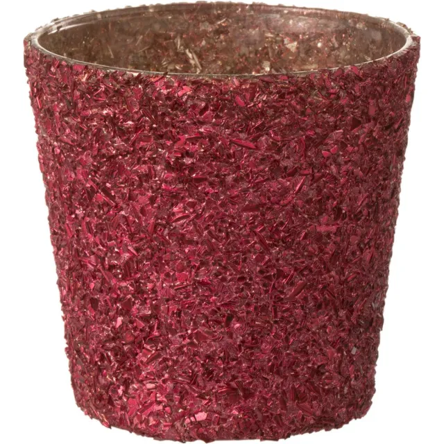 J-Line windlicht Glitter - glas - rood - small - 2 stuks