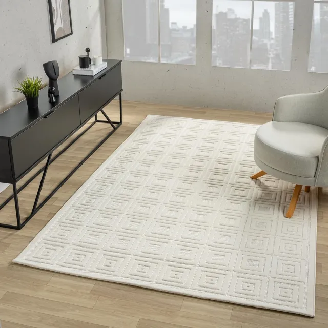 Ibenzoa Stijlvol Laagpolig Tapijt voor Woonkamer en Slaapkamer in Scandinavische Stijl, Crème Vierhoek 200x290 cm wit