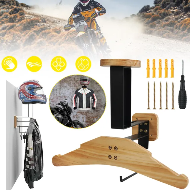 Buyya Motorhelm Houder Voor Wandmontage, Multifunctionele Houder Voor Motorhelmen, Robuust Rek Voor Motoruitrusting en Helmstandaard Houtnerfkleur