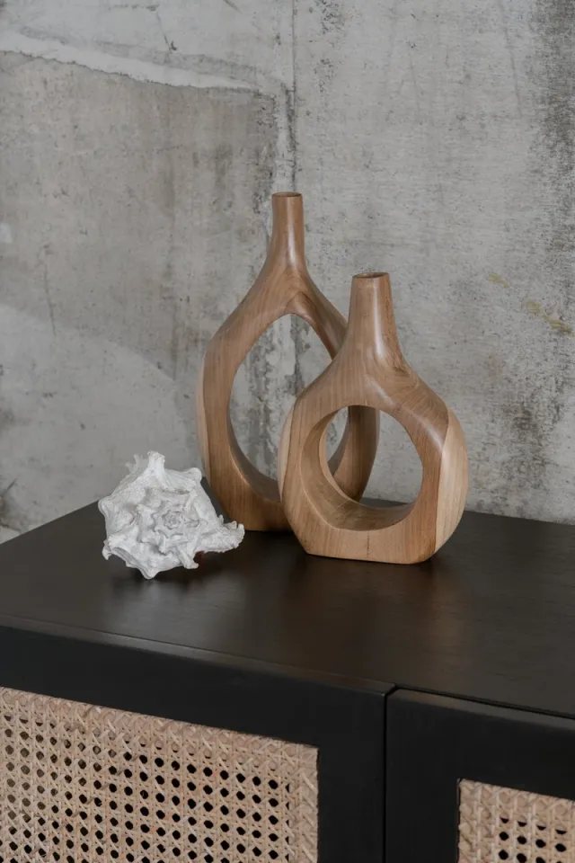 Dua Living Houten vaas - rond - teakhout - modern design - decoratie vazen - premium kwaliteit - handgemaakt - set van 2 Naturel