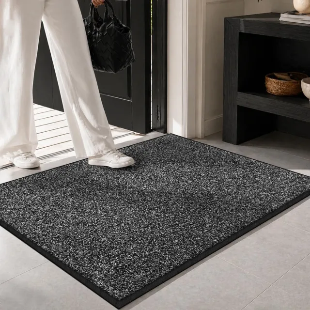 Famanu schoonloopmat voor deur, 60 x 120 cm, grijs en zwart, wasbare droogloopmat met antislip, robuuste mat voor binnen en buiten