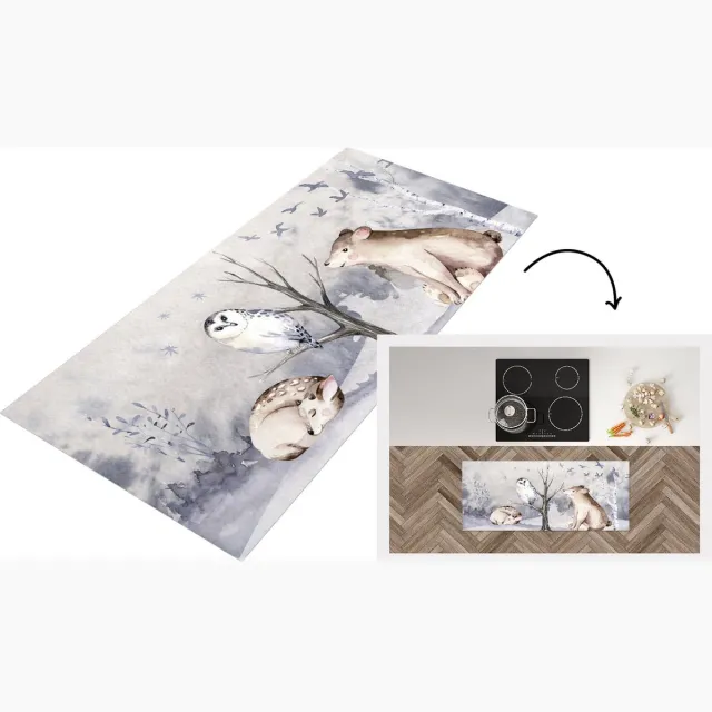 KitchenYeah Keukenloper - Loper keuken - Winter - Bos - Dieren - Keukenloper vinyl Multicolor