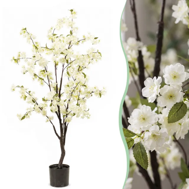Green Boutiq Kunstplant - Prunus - Kersenbloesem - Wit - 135cm