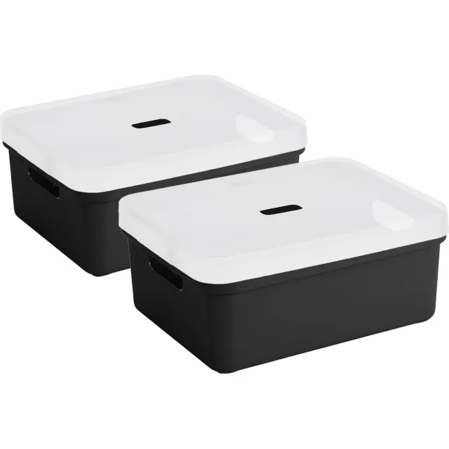 Sunware opbergbox - 2x stuks - 24 liter - zwart - kunststof - transparante deksel - 45x35x18 cm - Sigma serie