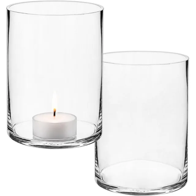 Alessandro theelichthouder / kaarsen houder - 2x - transparant glas - H16 cm - cilinder vorm