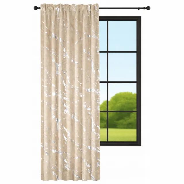 NOW-ART Marmer - Fluwelen Overgordijn - 140 x 230 cm - Beige met zilverpatroon - WAVE Beige;Zilver