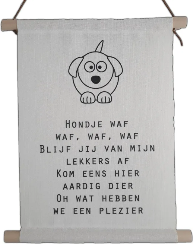 Lovely Stitches Textielposter babykamer Hondje Waf Wit