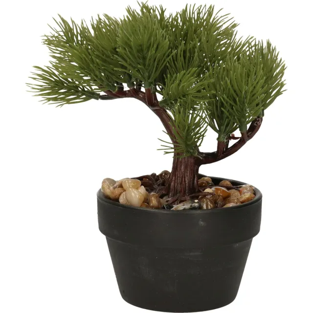 H&S Collection Kunstplant Bonsai boompje in pot - Type Needle - Japans decoratie - 19 x 13 x 15 cm Lichtgroen