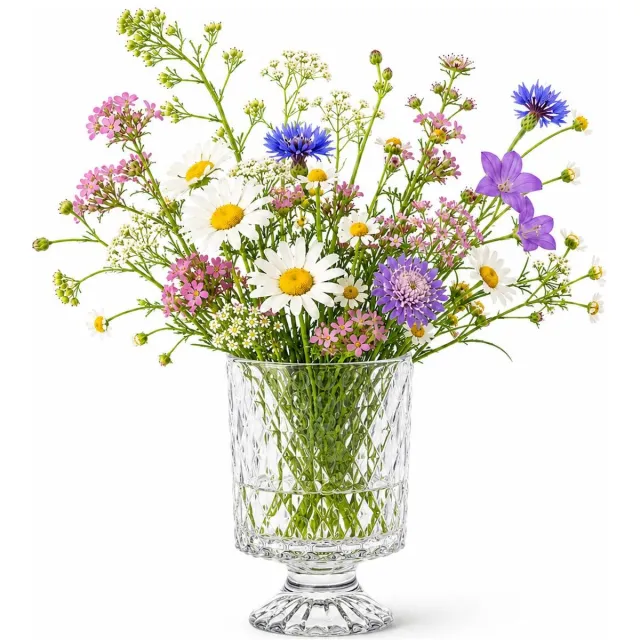 Alessandro bloemenvaas Georgeous - transparant bewerkt glas - H18 cm - cilinder vorm - op voet