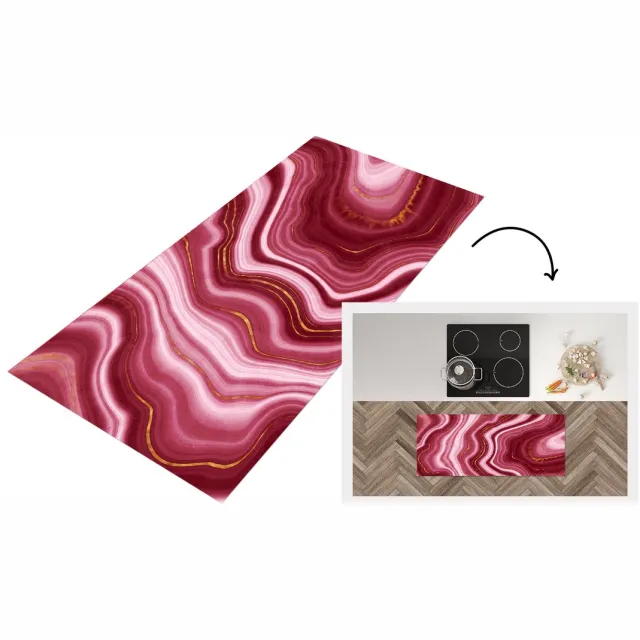 KitchenYeah Keukenloper - Loper keuken - Marmer - Rood - Goud - Keukenloper vinyl Multicolor