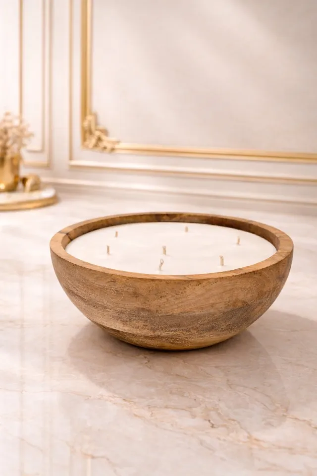 Candle Salon Maxi Collection – Geurloze Kaars – Wooden Bowl – 7 Lonten – 2kg Natuurlijke Brassica Was – Handgegoten bruin