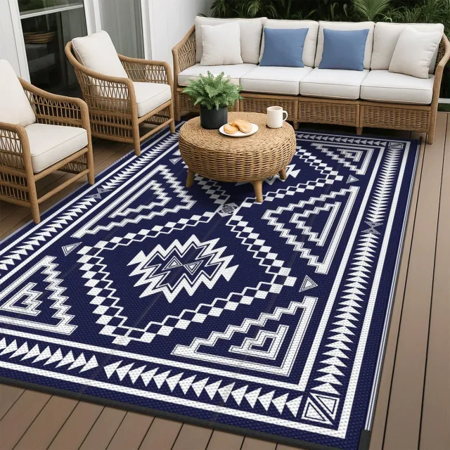Unyqoos Waterdicht en stijlvol buitentapijt 240x150 cm voor terras en camping zwart and wit