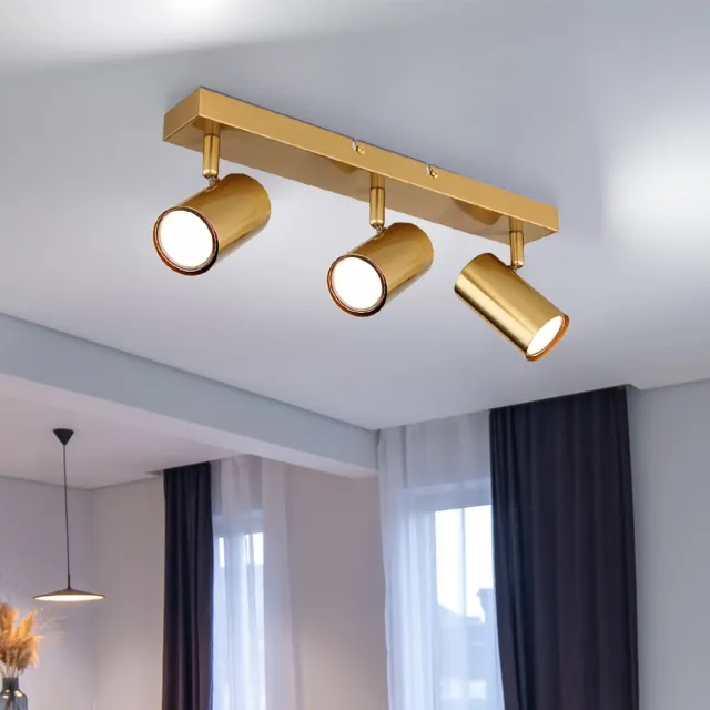 Globo Plafondlamp Spotverlichting Woonkamerlamp Keukenlamp Hallamp, metaal goud, 3 vlammen Spots beweegbaar, L 41 cm