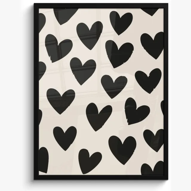 FrameYourWall Poster in lijst - Fotolijst 50x70 cm - Posters - Hartjes - Zwart - Beige - Posterlijst zwart - Decoratie - Wanddecoratie woonkamer - Muurdecoratie slaapkamer
