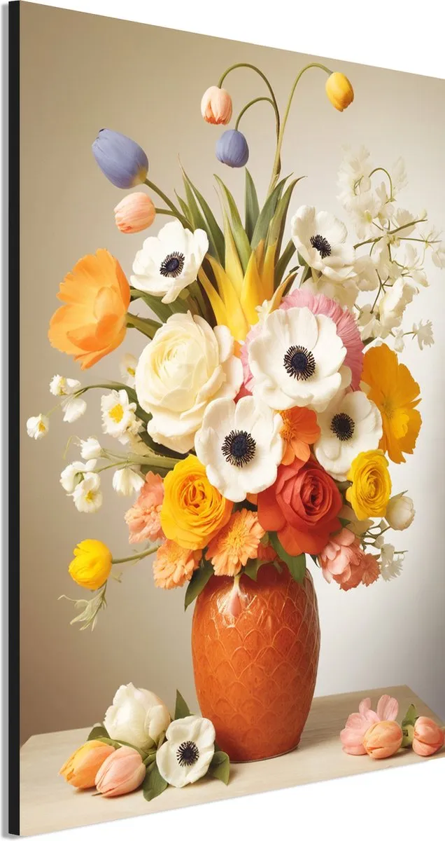 De Online Drukwinkel Wanddecoratie Metaal - Aluminium Schilderij Bloemen Pracht - 90 x 60 cm - Boeket - Muurdecoratie woonkamer en slaapkamer - Inclusief ophangsysteem - Modern - Modern - Displate alternatief Wit